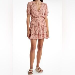 Wayf Floral Blush Tiered Mini Dress Size M Feminine Garden Cottagecore